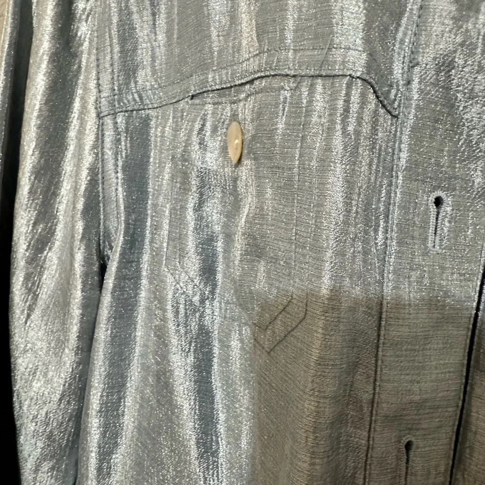 Ruby Rd. Shiny Silver-Blue Jean Jacket - Picture 4 of 4